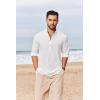 imageCOOFANDY Mens Casual Henley Shirts Long Sleeve Band Collar Lightweight Beach Shirts Summer TShirtsAll White