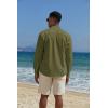 imageCOOFANDY Mens Casual Henley Shirts Long Sleeve Band Collar Lightweight Beach Shirts Summer TShirtsArmy Green