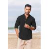 imageCOOFANDY Mens Casual Henley Shirts Long Sleeve Band Collar Lightweight Beach Shirts Summer TShirtsBlack