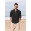 imageCOOFANDY Mens Casual Henley Shirts Long Sleeve Band Collar Lightweight Beach Shirts Summer TShirtsBlack
