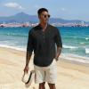 imageCOOFANDY Mens Casual Henley Shirts Long Sleeve Band Collar Lightweight Beach Shirts Summer TShirtsBlack