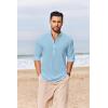 imageCOOFANDY Mens Casual Henley Shirts Long Sleeve Band Collar Lightweight Beach Shirts Summer TShirtsBlue