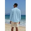 imageCOOFANDY Mens Casual Henley Shirts Long Sleeve Band Collar Lightweight Beach Shirts Summer TShirtsBlue