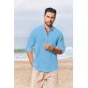imageCOOFANDY Mens Casual Henley Shirts Long Sleeve Band Collar Lightweight Beach Shirts Summer TShirtsDenim Blue