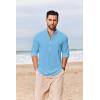 imageCOOFANDY Mens Casual Henley Shirts Long Sleeve Band Collar Lightweight Beach Shirts Summer TShirtsDenim Blue