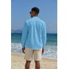 imageCOOFANDY Mens Casual Henley Shirts Long Sleeve Band Collar Lightweight Beach Shirts Summer TShirtsDenim Blue