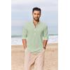 imageCOOFANDY Mens Casual Henley Shirts Long Sleeve Band Collar Lightweight Beach Shirts Summer TShirtsGreen