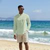 imageCOOFANDY Mens Casual Henley Shirts Long Sleeve Band Collar Lightweight Beach Shirts Summer TShirtsGreen