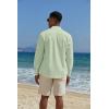 imageCOOFANDY Mens Casual Henley Shirts Long Sleeve Band Collar Lightweight Beach Shirts Summer TShirtsGreen