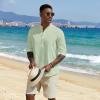 imageCOOFANDY Mens Casual Henley Shirts Long Sleeve Band Collar Lightweight Beach Shirts Summer TShirtsGreen