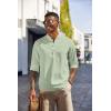 imageCOOFANDY Mens Casual Henley Shirts Long Sleeve Band Collar Lightweight Beach Shirts Summer TShirtsGreen