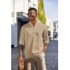 imageCOOFANDY Mens Casual Henley Shirts Long Sleeve Band Collar Lightweight Beach Shirts Summer TShirtsKhaki