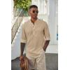 imageCOOFANDY Mens Casual Henley Shirts Long Sleeve Band Collar Lightweight Beach Shirts Summer TShirtsKhaki
