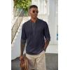 imageCOOFANDY Mens Casual Henley Shirts Long Sleeve Band Collar Lightweight Beach Shirts Summer TShirtsNavy Blue