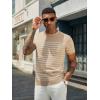 imageCOOFANDY Mens Crewneck Sweater Short Sleeve Knit Pullover Casual Basic Tops Classic Fashion TeesStripe  Khaki