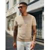 imageCOOFANDY Mens Crewneck Sweater Short Sleeve Knit Pullover Casual Basic Tops Classic Fashion TeesStripe  Khaki