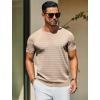 imageCOOFANDY Mens Crewneck Sweater Short Sleeve Knit Pullover Casual Basic Tops Classic Fashion TeesStripe  Khaki