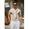 imageCOOFANDY Mens Crewneck Sweater Short Sleeve Knit Pullover Casual Basic Tops Classic Fashion TeesStripe  Khaki