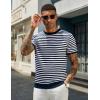 imageCOOFANDY Mens Crewneck Sweater Short Sleeve Knit Pullover Casual Basic Tops Classic Fashion TeesStripe  Navy