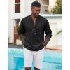 imageCOOFANDY Mens Henley Shirt Long Sleeve Lightweight Casual TShirt Summer Beach Hippie Tee ShirtBlack