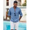 imageCOOFANDY Mens Henley Shirt Long Sleeve Lightweight Casual TShirt Summer Beach Hippie Tee ShirtBlue