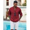 imageCOOFANDY Mens Henley Shirt Long Sleeve Lightweight Casual TShirt Summer Beach Hippie Tee ShirtDark Red