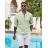 imageCOOFANDY Mens Henley Shirt Long Sleeve Lightweight Casual TShirt Summer Beach Hippie Tee ShirtLight Green