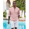 imageCOOFANDY Mens Henley Shirt Long Sleeve Lightweight Casual TShirt Summer Beach Hippie Tee ShirtPink