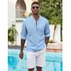imageCOOFANDY Mens Henley Shirt Long Sleeve Lightweight Casual TShirt Summer Beach Hippie Tee ShirtSky Blue