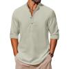 imageCOOFANDY Mens Casual Henley Shirts Long Sleeve Band Collar Lightweight Beach Shirts Summer TShirtsGrey