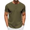 imageCOOFANDY Mens Casual Henley TShirts Summer Short Sleeve Cotton Shirts Basic Button Tee TopsArmy Green