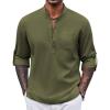 imageCOOFANDY Mens Henley Shirt Long Sleeve Lightweight Casual TShirt Summer Beach Hippie Tee ShirtArmy Green