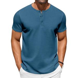 imageCOOFANDY Mens Casual Henley TShirts Summer Short Sleeve Cotton Shirts Basic Button Tee TopsCaptains Blue
