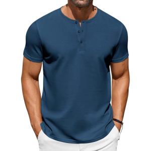 imageCOOFANDY Mens Casual Henley TShirts Summer Short Sleeve Cotton Shirts Basic Button Tee TopsDark Blue