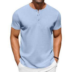 imageCOOFANDY Mens Casual Henley TShirts Summer Short Sleeve Cotton Shirts Basic Button Tee TopsLight Blue