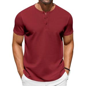 imageCOOFANDY Mens Casual Henley TShirts Summer Short Sleeve Cotton Shirts Basic Button Tee TopsWine Red