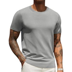 imageCOOFANDY Mens Crewneck Sweater Short Sleeve Knit Pullover Casual Basic Tops Classic Fashion TeesLight Grey