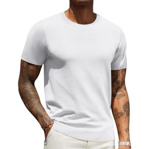 imageCOOFANDY Mens Crewneck Sweater Short Sleeve Knit Pullover Casual Basic Tops Classic Fashion TeesWhite