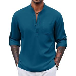 imageCOOFANDY Mens Henley Shirt Long Sleeve Lightweight Casual TShirt Summer Beach Hippie Tee ShirtMidnight Blue