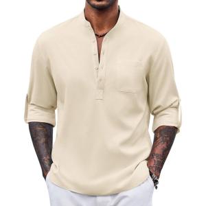 imageCOOFANDY Mens Henley Shirt Long Sleeve Lightweight Casual TShirt Summer Beach Hippie Tee ShirtVanilla Ice