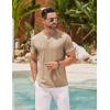 imageCOOFANDY Mens Henley Shirts Short Sleeve Casual Basic Henley Tee Summer Button Lightweight Stretch T ShirtsKhaki