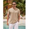 imageCOOFANDY Mens Henley Shirts Short Sleeve Casual Basic Henley Tee Summer Button Lightweight Stretch T ShirtsKhaki