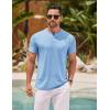 imageCOOFANDY Mens Henley Shirts Short Sleeve Casual Basic Henley Tee Summer Button Lightweight Stretch T ShirtsLight Blue