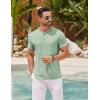 imageCOOFANDY Mens Henley Shirts Short Sleeve Casual Basic Henley Tee Summer Button Lightweight Stretch T ShirtsLight Green