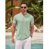 imageCOOFANDY Mens Henley Shirts Short Sleeve Casual Basic Henley Tee Summer Button Lightweight Stretch T ShirtsLight Green