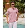 imageCOOFANDY Mens Henley Shirts Short Sleeve Casual Basic Henley Tee Summer Button Lightweight Stretch T ShirtsPink