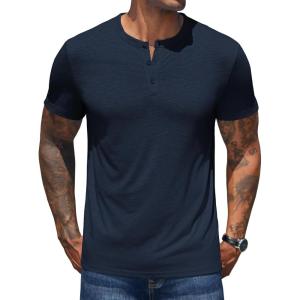 imageCOOFANDY Mens Henley Shirts Short Sleeve Casual Basic Henley Tee Summer Button Lightweight Stretch T ShirtsDark Navy Blue