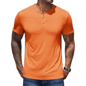 imageCOOFANDY Mens Henley Shirts Short Sleeve Casual Basic Henley Tee Summer Button Lightweight Stretch T ShirtsOrange