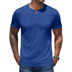 imageCOOFANDY Mens Henley Shirts Short Sleeve Casual Basic Henley Tee Summer Button Lightweight Stretch T ShirtsSky Blue