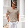 imageCOOFANDY Mens Henley Shirts Short Sleeve Casual T Shirt Plain Slim Fit Henley Stylish Summer Tee Shirts with PocketKhaki